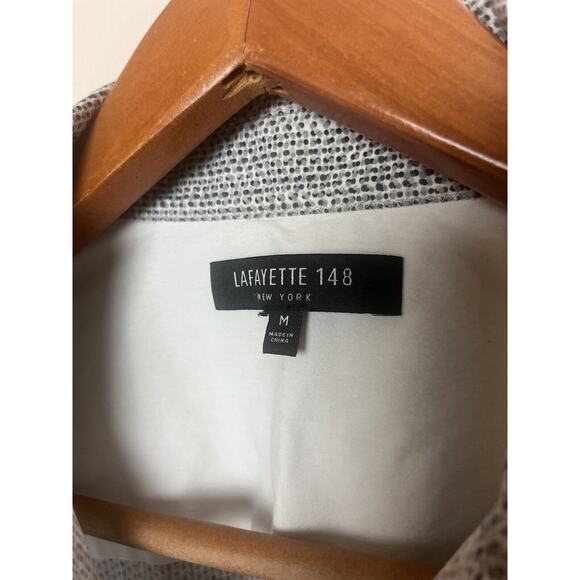 LAFAYETTE 148 Poplin Stretch Button Up Shirt White Black Gray Women’s Sz Medium - Picture 4 of 7